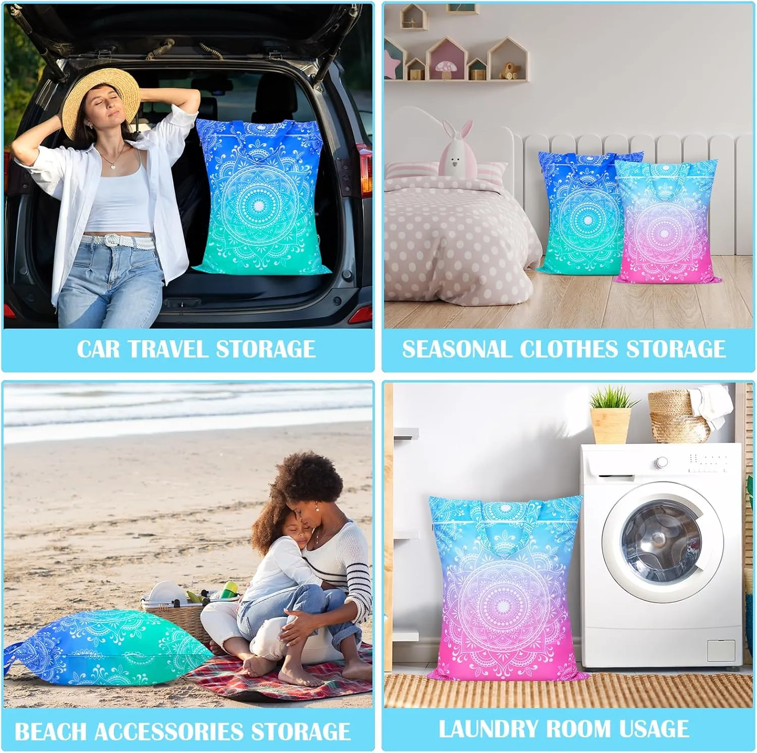 2 Pcs Large Travel Laundry Bag Waterproof with handle Washable Dirty Clothes Bag for Traveling Wet Dry Bag Bathing Suit Workout Bag for Gym Clothes Laundry Wet Clothes Swimming Pool College Dorm