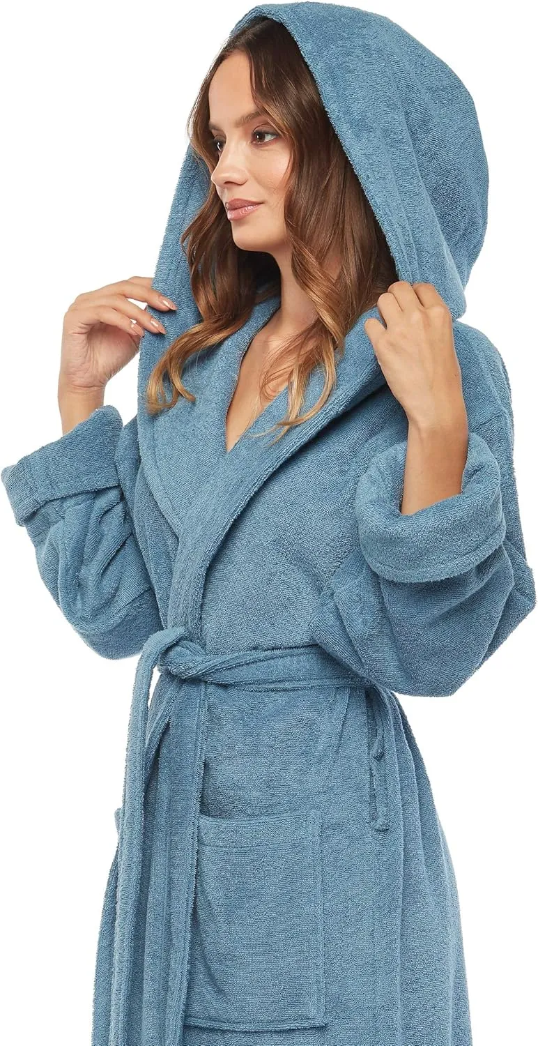 Arus Women's GOTS Certified Organic Cotton Hooded Full Length Turkish Bathrobe