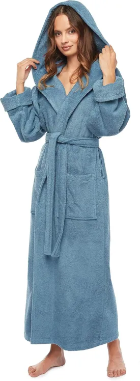 Arus Women's GOTS Certified Organic Cotton Hooded Full Length Turkish Bathrobe