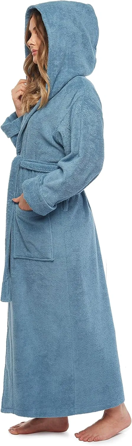 Arus Women's GOTS Certified Organic Cotton Hooded Full Length Turkish Bathrobe