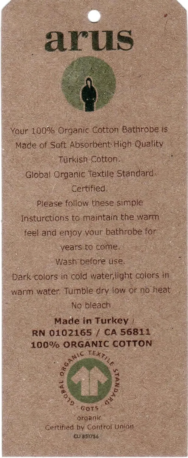 Arus Women's GOTS Certified Organic Cotton Hooded Full Length Turkish Bathrobe