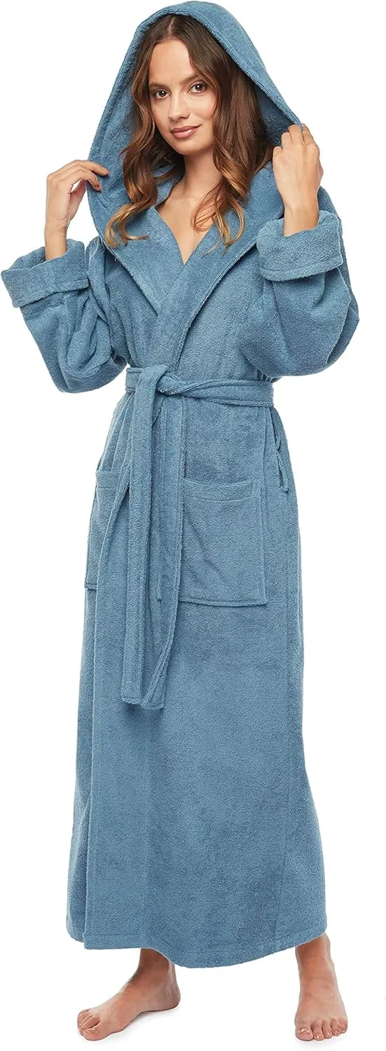 Arus Women's GOTS Certified Organic Cotton Hooded Full Length Turkish Bathrobe