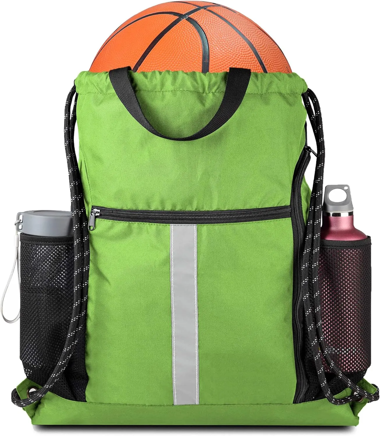 BeeGreen Drawstring Backpack Sports Gym Bag With Shoe Compartment and Two Water Bottle Holder 