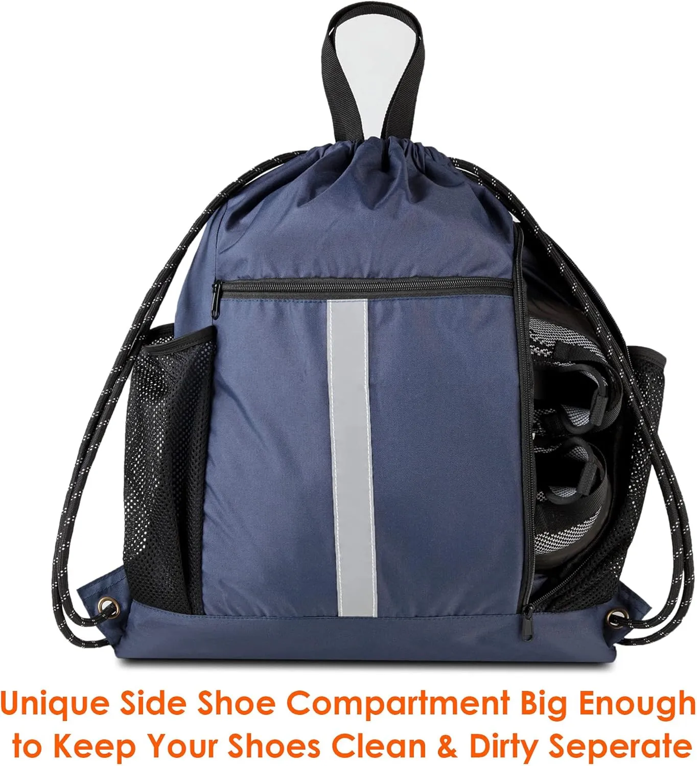 BeeGreen Drawstring Backpack Sports Gym Bag With Shoe Compartment and Two Water Bottle Holder 