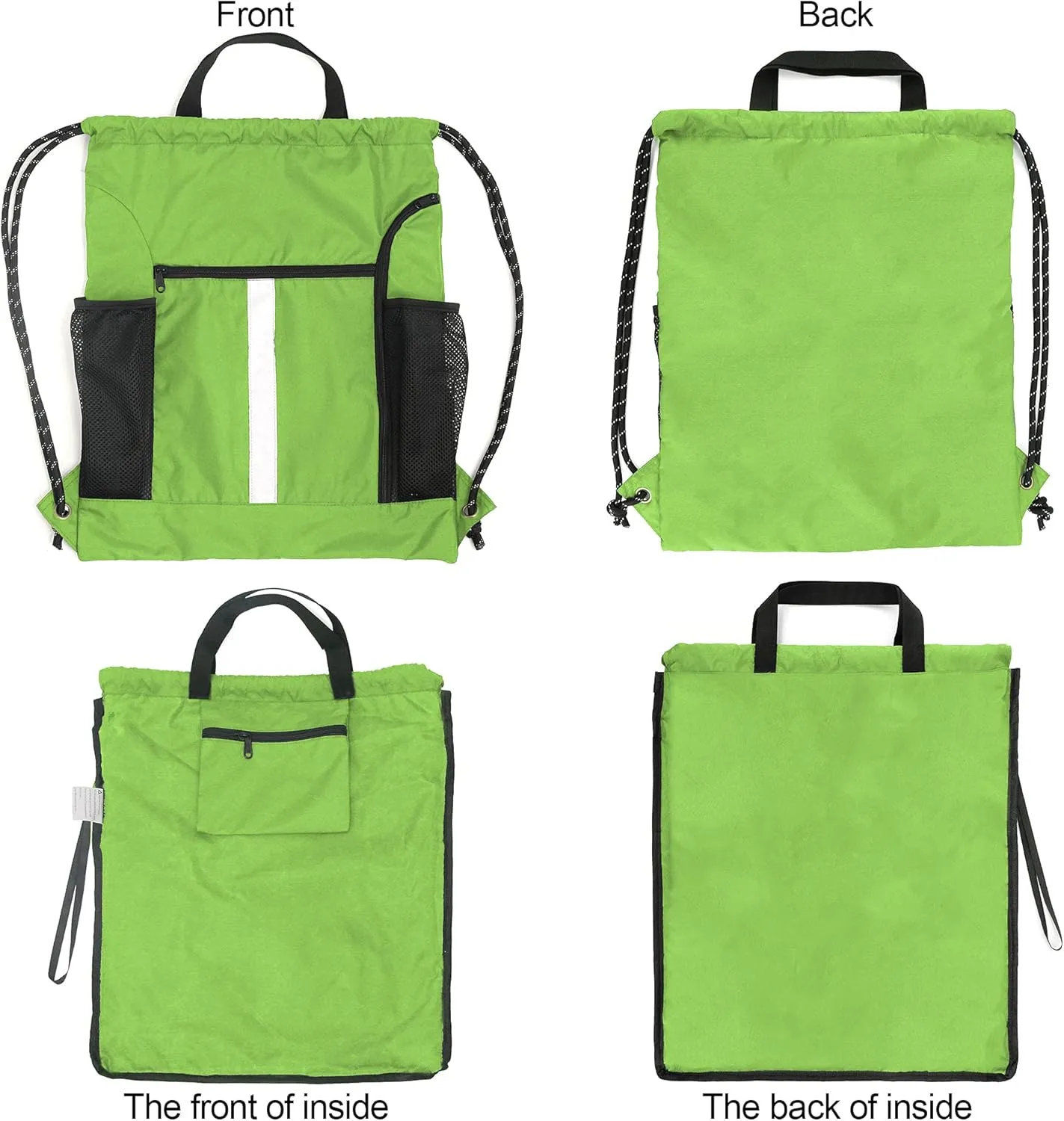 BeeGreen Drawstring Backpack Sports Gym Bag With Shoe Compartment and Two Water Bottle Holder 
