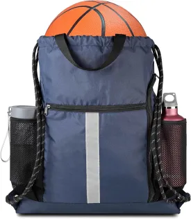 BeeGreen Drawstring Backpack Sports Gym Bag With Shoe Compartment and Two Water Bottle Holder 
