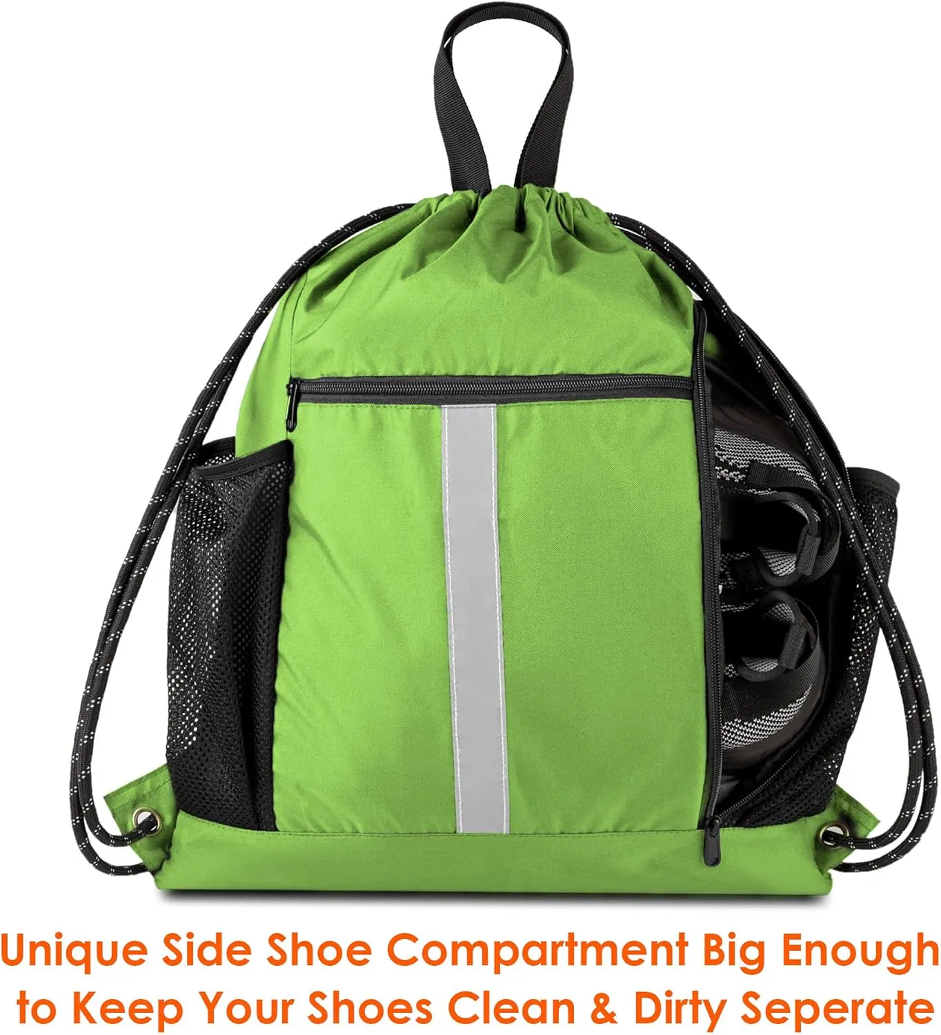 BeeGreen Drawstring Backpack Sports Gym Bag With Shoe Compartment and Two Water Bottle Holder 