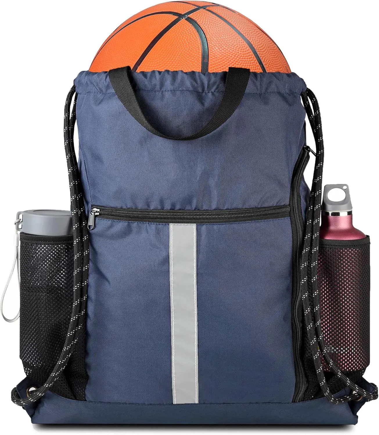 BeeGreen Drawstring Backpack Sports Gym Bag With Shoe Compartment and Two Water Bottle Holder 