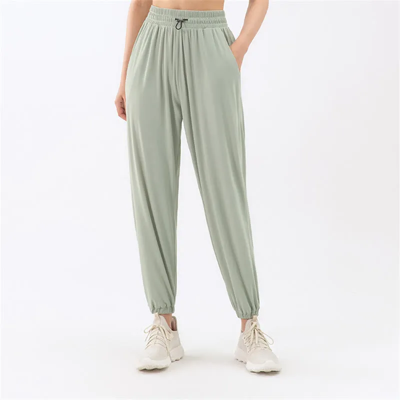 Buddha Stones Solid Color Loose Yoga Sports Track Pants With Pockets