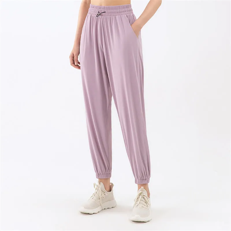 Buddha Stones Solid Color Loose Yoga Sports Track Pants With Pockets