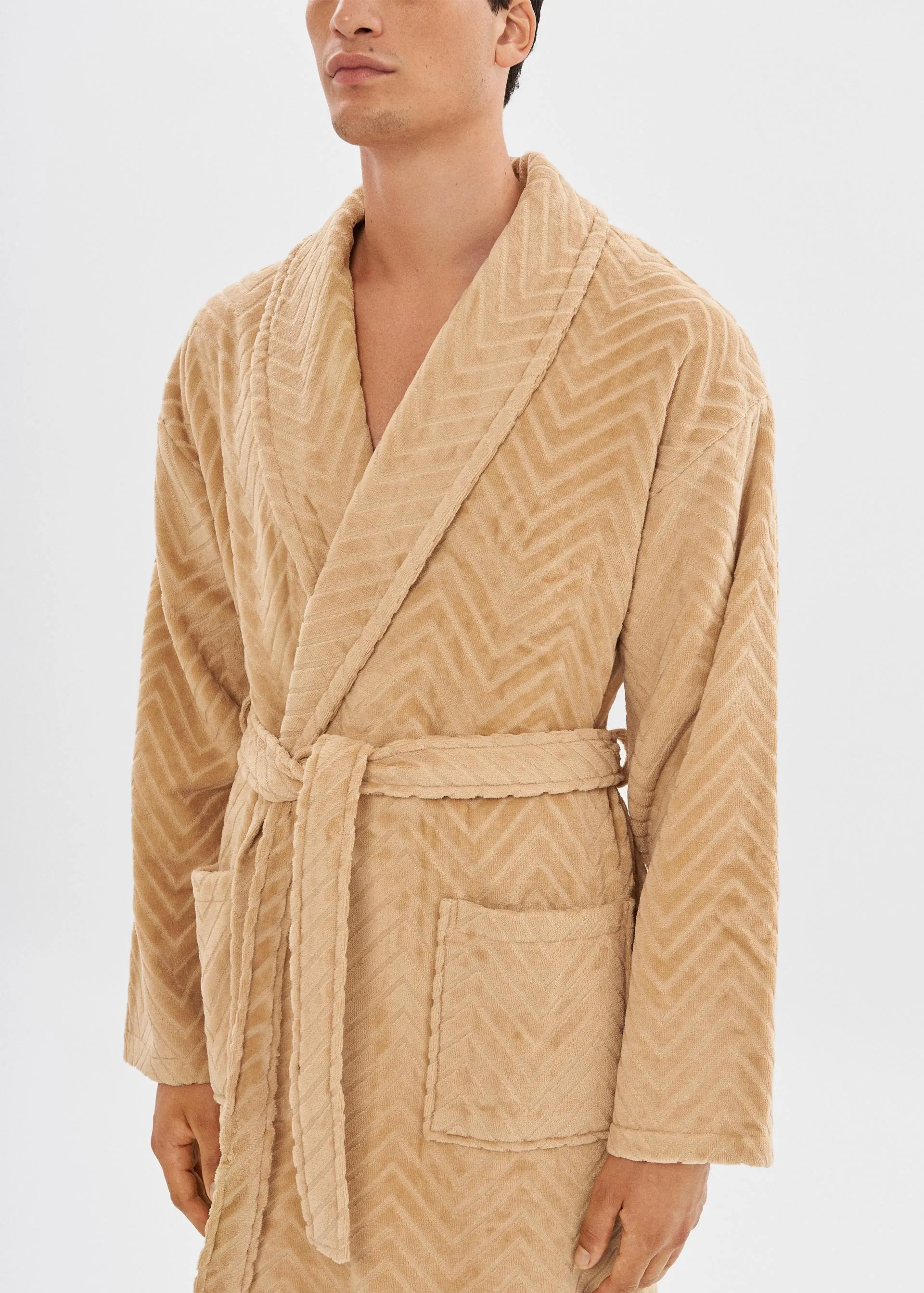 Camel Velour Unisex Relaxed Fit Bathrobe - House Babylon