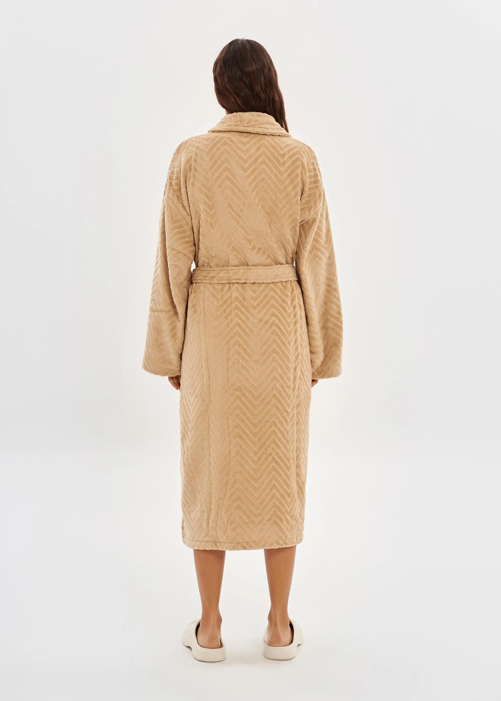 Camel Velour Unisex Relaxed Fit Bathrobe - House Babylon