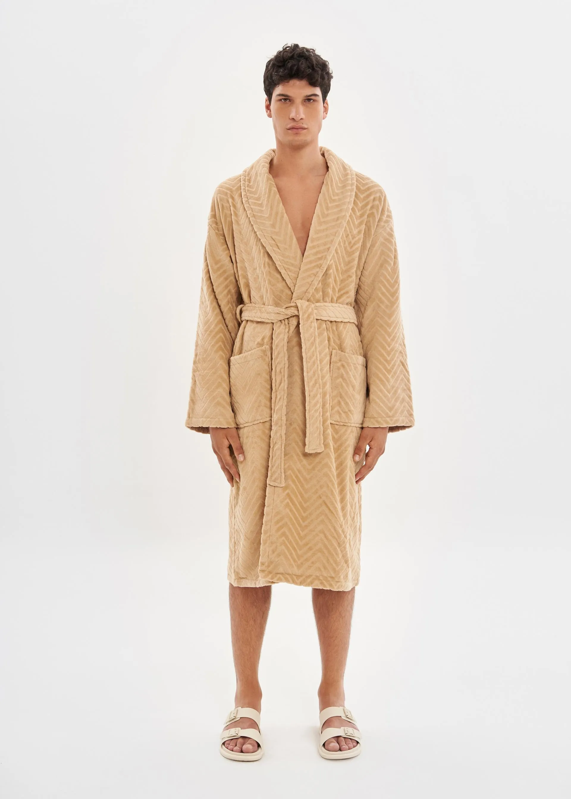Camel Velour Unisex Relaxed Fit Bathrobe - House Babylon