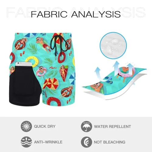 Custom Couple Faces Swimming Ring Men's Quick Dry 2 in 1 Surfing & Beach Shorts Male Gym Fitness Shorts