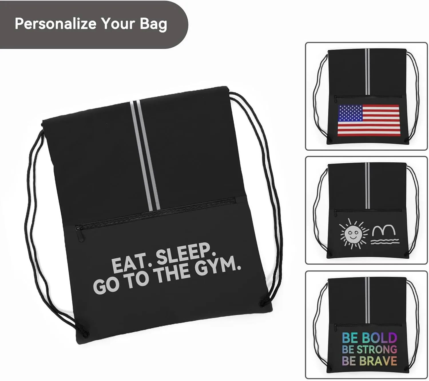 Drawstring Backpack Sports Bag Gym Sackpack Draw String Back Bag for Men Women (Black)