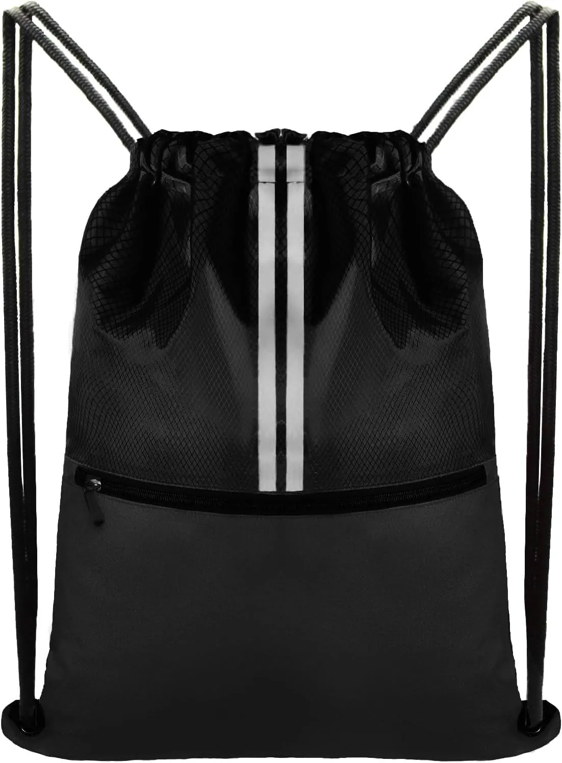 Drawstring Backpack Sports Bag Gym Sackpack Draw String Back Bag for Men Women (Black)