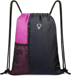 Drawstring Backpack Sports Gym Bag for Women Men Large Size With Two Zipper Pockets and Water Bottle Mesh Pockets