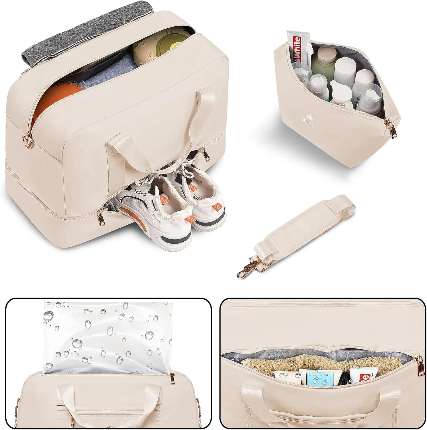 Duffle Bag Women's Travel Weekender with Shoe Compartment, Carry On Sports Tote Swim Large Overnight Gym Bag 21''(White)