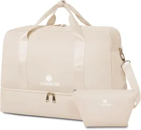 Duffle Bag Women's Travel Weekender with Shoe Compartment, Carry On Sports Tote Swim Large Overnight Gym Bag 21''(White)