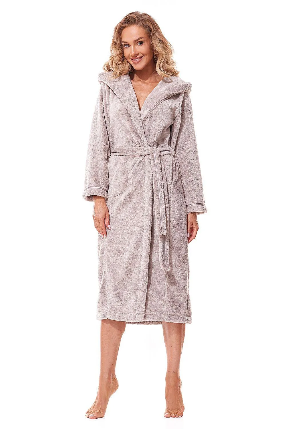 Elegant Glitter-Embellished Hooded Bathrobe with Functional Pockets