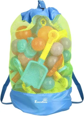 EocuSun Large Mesh Beach Bag Tote Durable Sand Away Drawstring Beach Backpack Swim and Pool Toys Balls Storage Bags Packs, Stay Away from Sand and Water, Toy Not Included