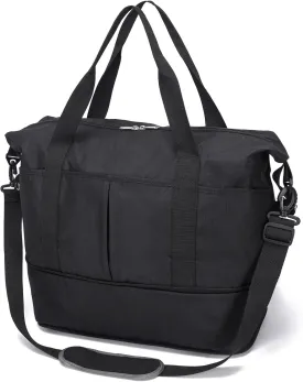 Expandable Duffle Bag for Travel, Weekender Overnight Carry On Bag for Women Men, Waterproof Large Capacity Travel Bag with Detachable Shoulder Strap and Wet Pocket(Black)