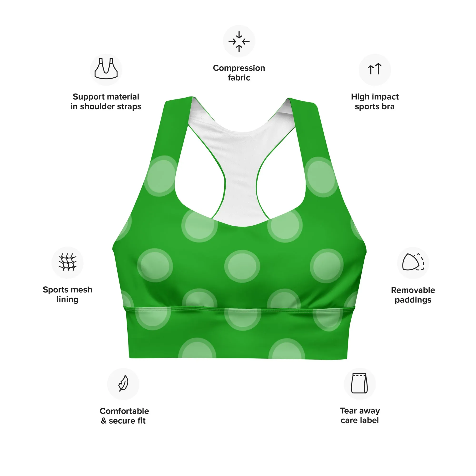 Green Polka Dots Sports Bra | Racerback Bra | Training Bra, lioness-love