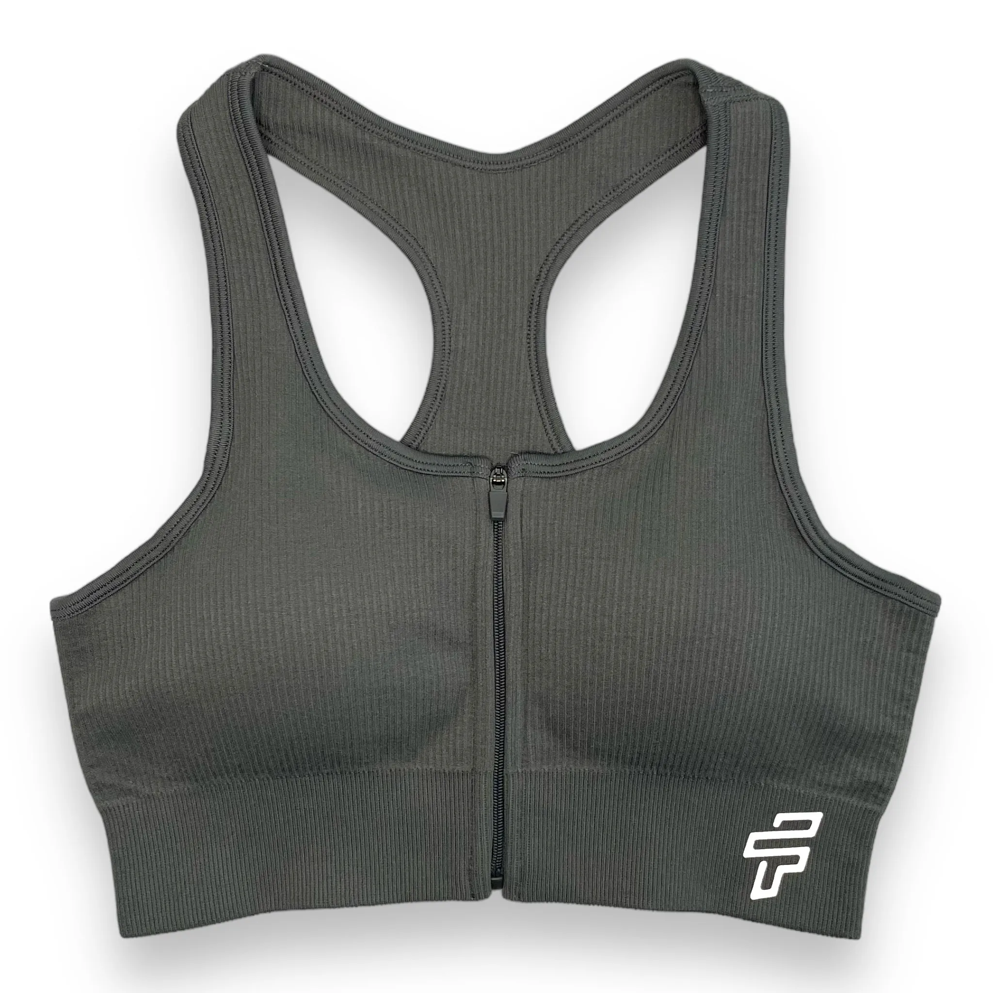 Grey Ribbed Sports Bra