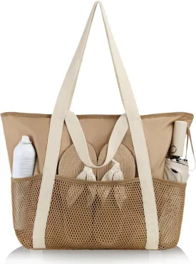 HOMESPON Beach Bag Large Waterproof Sandproof Foldable Tote for Women with Zipper Mesh Pockets for Pool Swim Travel Everyday