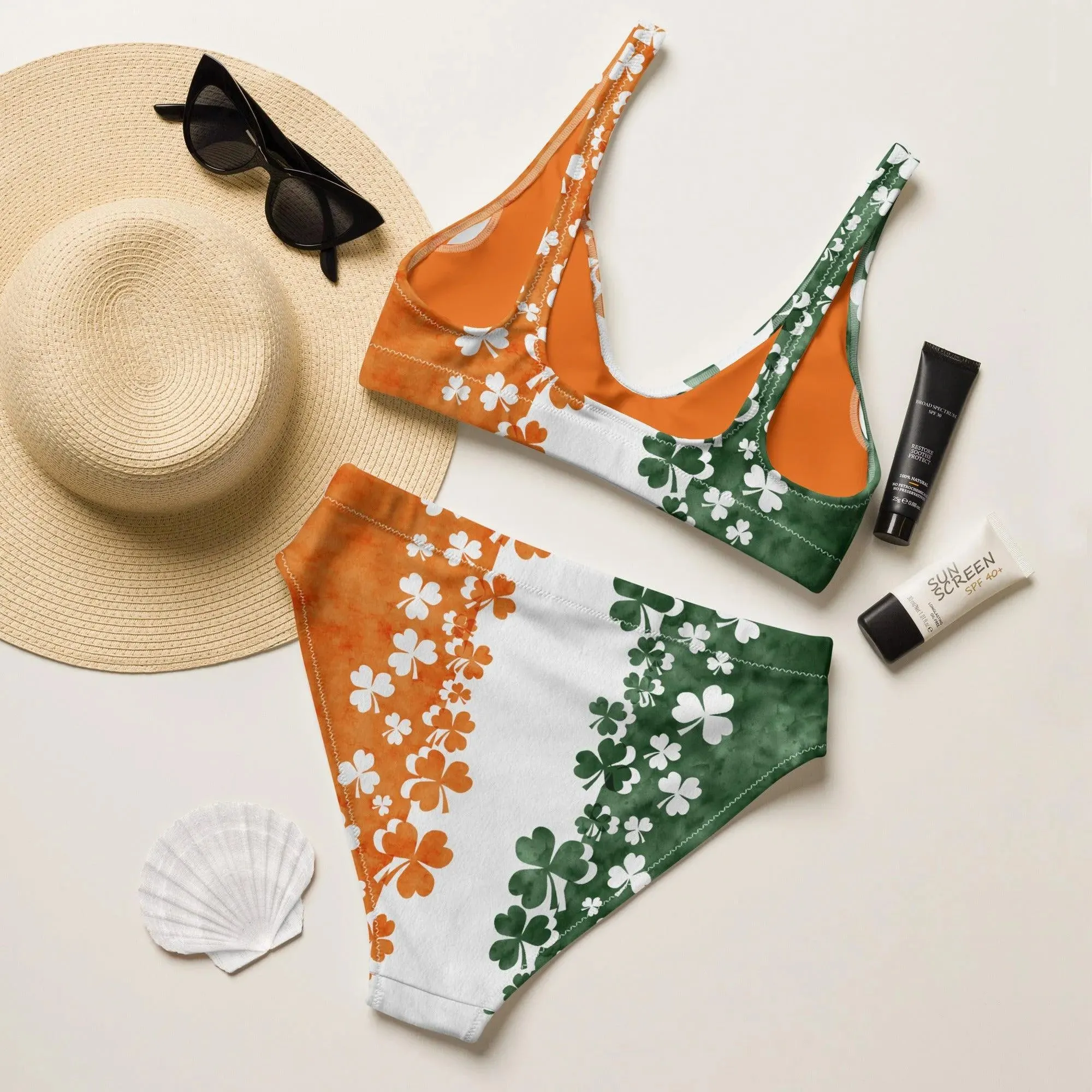 Irish Shamrock Recycled High-Waisted Bikini