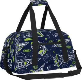 Kids Overnighter Duffel Bags for Boys Girls, Carry-On Size Sports Gym Bag for School Practice or Overnight Travel Weekender Sleepover Workout Tote Bag (Rocket Spaceship)