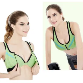 Ladies Shockproof Bra - Sports Bra - Orange Zipper Sports Bra - Padded Sports Bra