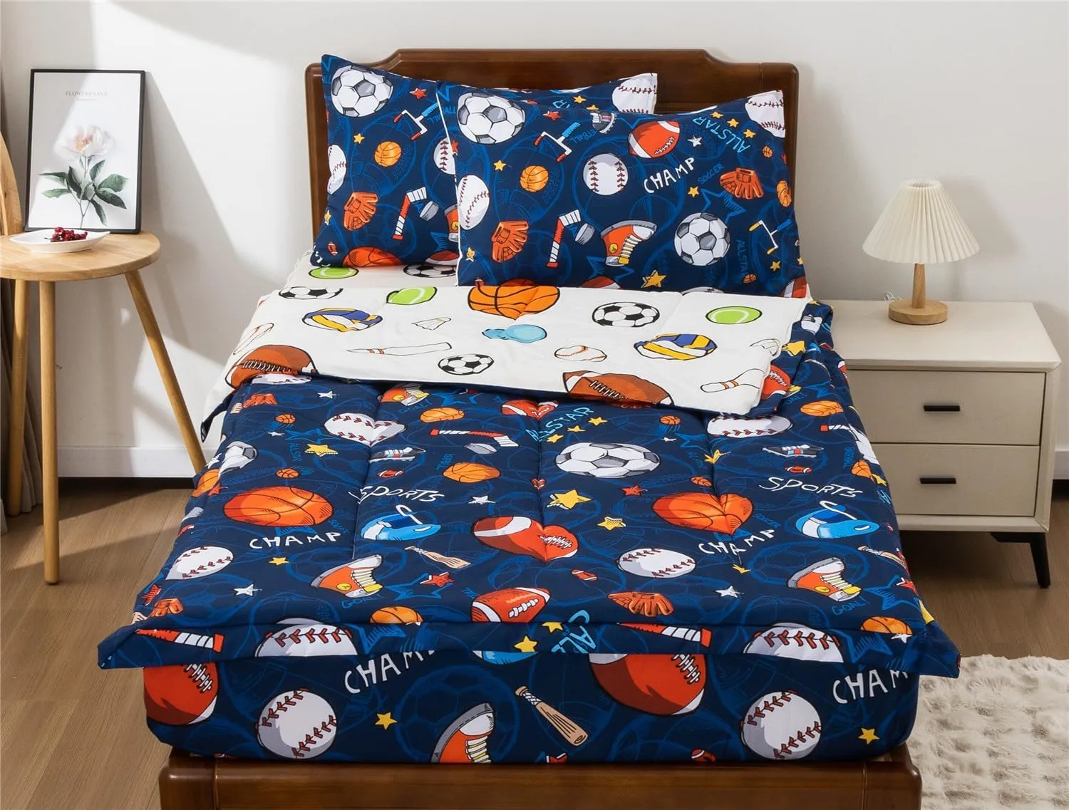 Meeting Story 3pcs Kids Comforter Sets Zipper Bedding Set for Boys,Twin Kid Bedding Set Basketball Football Baseball Comforter Sports Bedding for Kid,All in one Zipper BeddingNavy,Twin
