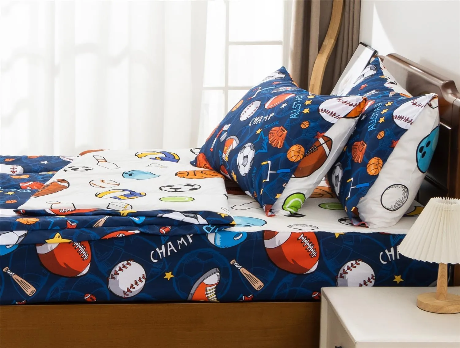 Meeting Story 3pcs Kids Comforter Sets Zipper Bedding Set for Boys,Twin Kid Bedding Set Basketball Football Baseball Comforter Sports Bedding for Kid,All in one Zipper BeddingNavy,Twin