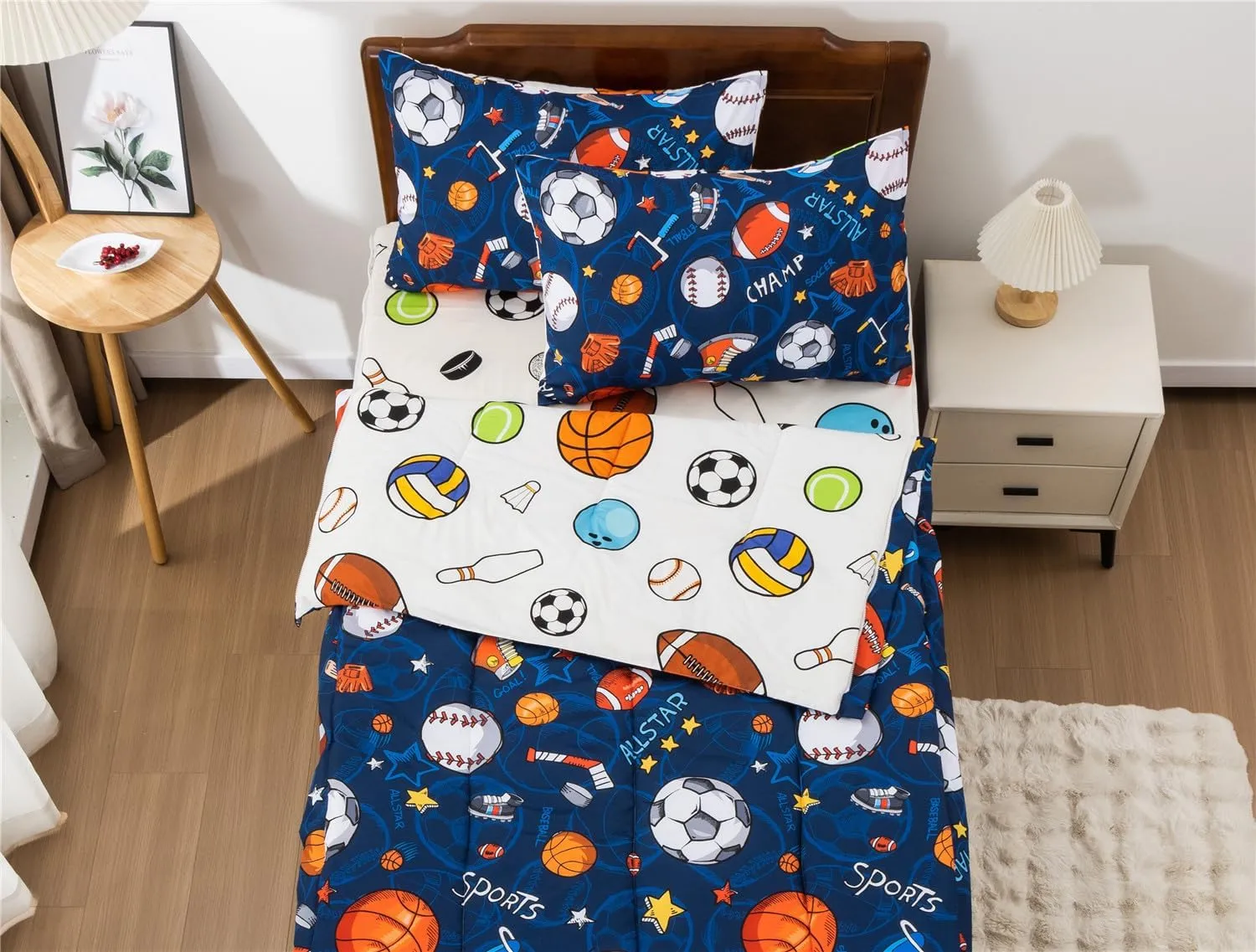 Meeting Story 3pcs Kids Comforter Sets Zipper Bedding Set for Boys,Twin Kid Bedding Set Basketball Football Baseball Comforter Sports Bedding for Kid,All in one Zipper BeddingNavy,Twin