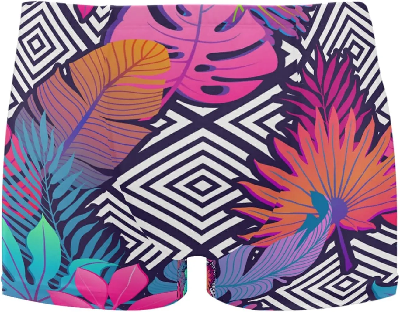 Men Beach Swim Brief Bikini Grid Tropical Flowers Hibiscus Men's Square Leg Swim Briefs Large
