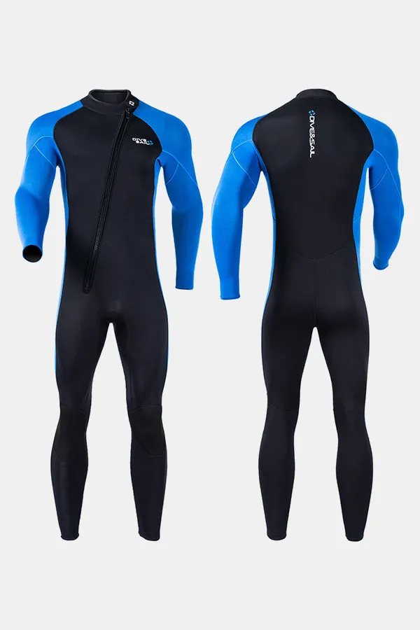 Men's Long Sleeve One-Piece Blue Wetsuit for Sun Protection