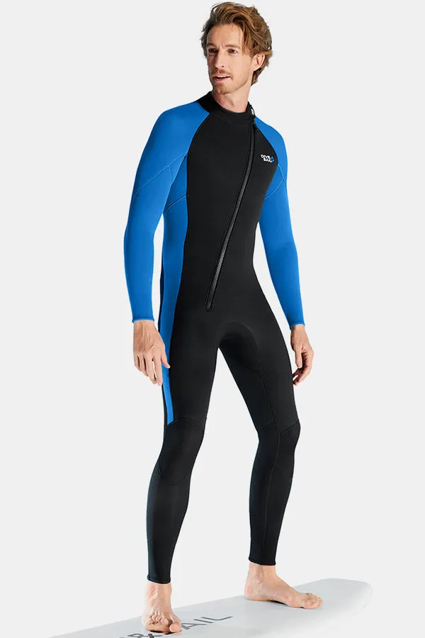 Men's Long Sleeve One-Piece Blue Wetsuit for Sun Protection