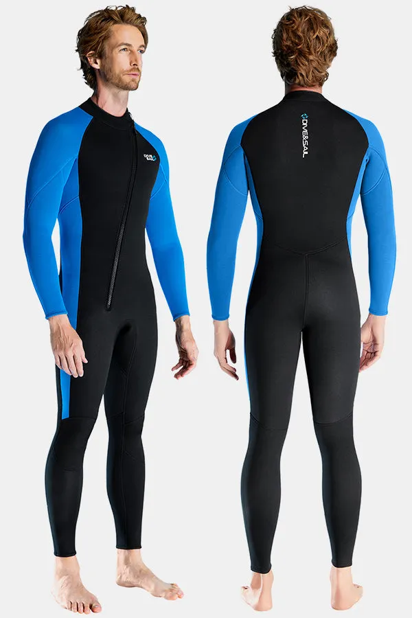 Men's Long Sleeve One-Piece Blue Wetsuit for Sun Protection