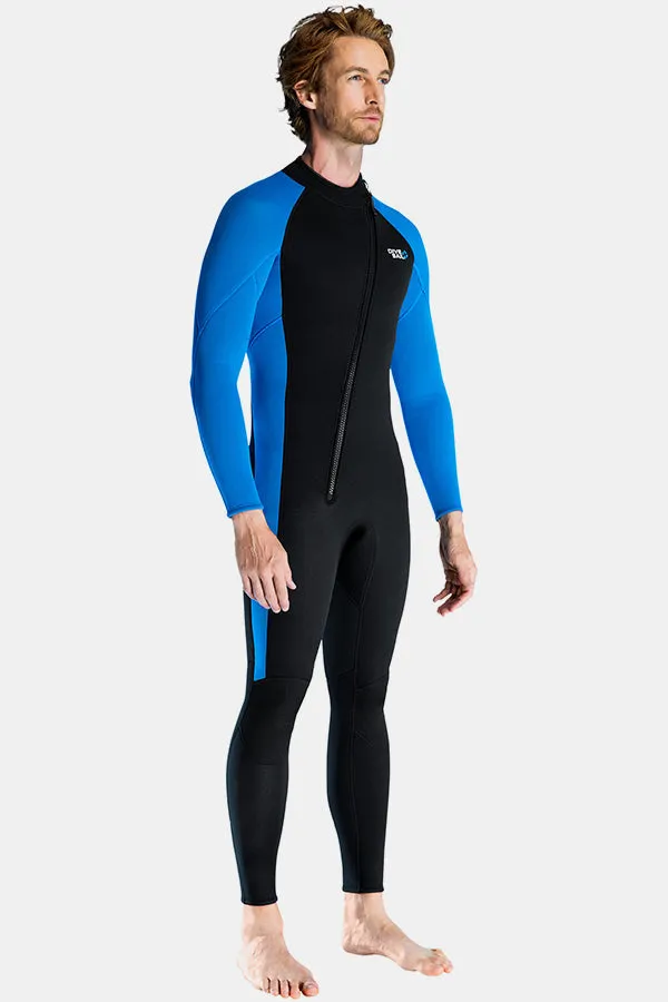 Men's Long Sleeve One-Piece Blue Wetsuit for Sun Protection