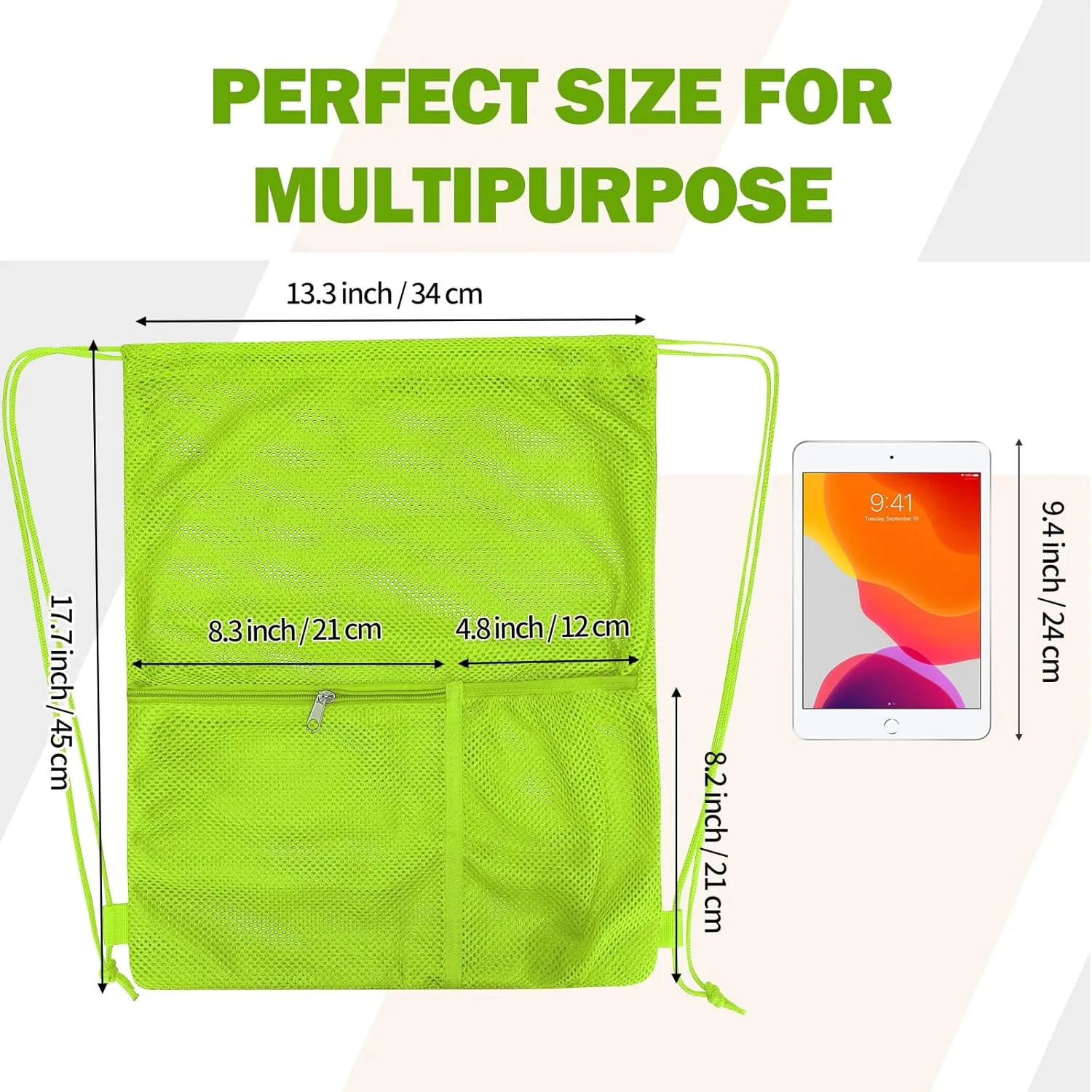 NATURAL STYLE 2 PACK Mesh Drawstring Backpack Bag, Multifunction Mesh Bag for Swimming, Athletic Gym, Clothes, Beach, Swim (Green)