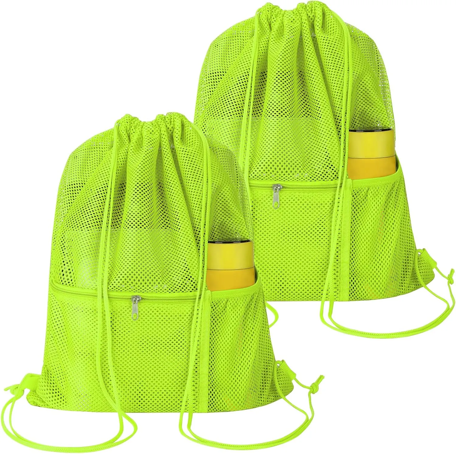 NATURAL STYLE 2 PACK Mesh Drawstring Backpack Bag, Multifunction Mesh Bag for Swimming, Athletic Gym, Clothes, Beach, Swim (Green)