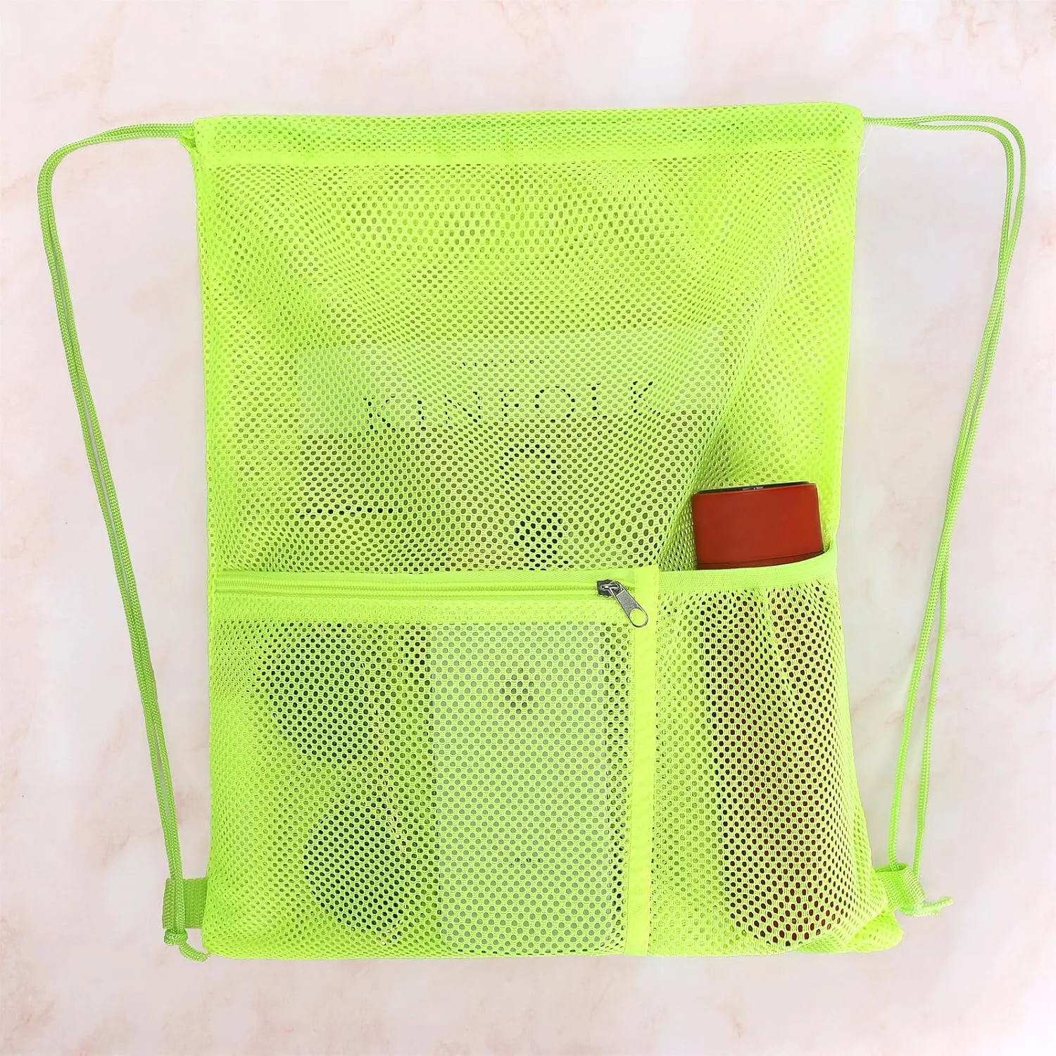 NATURAL STYLE 2 PACK Mesh Drawstring Backpack Bag, Multifunction Mesh Bag for Swimming, Athletic Gym, Clothes, Beach, Swim (Green)