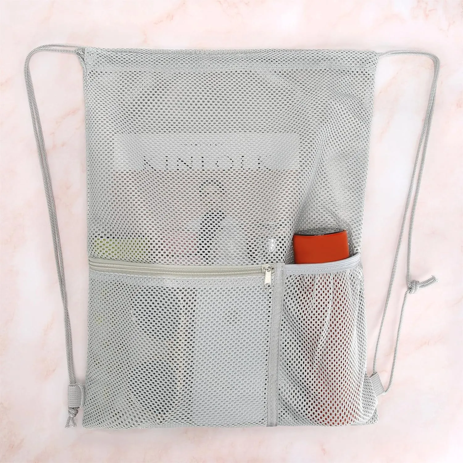 NATURAL STYLE 2 PACK Mesh Drawstring Backpack Bag, Multifunction Mesh Bag for Swimming, Athletic Gym, Clothes, Beach, Swim (Grey)