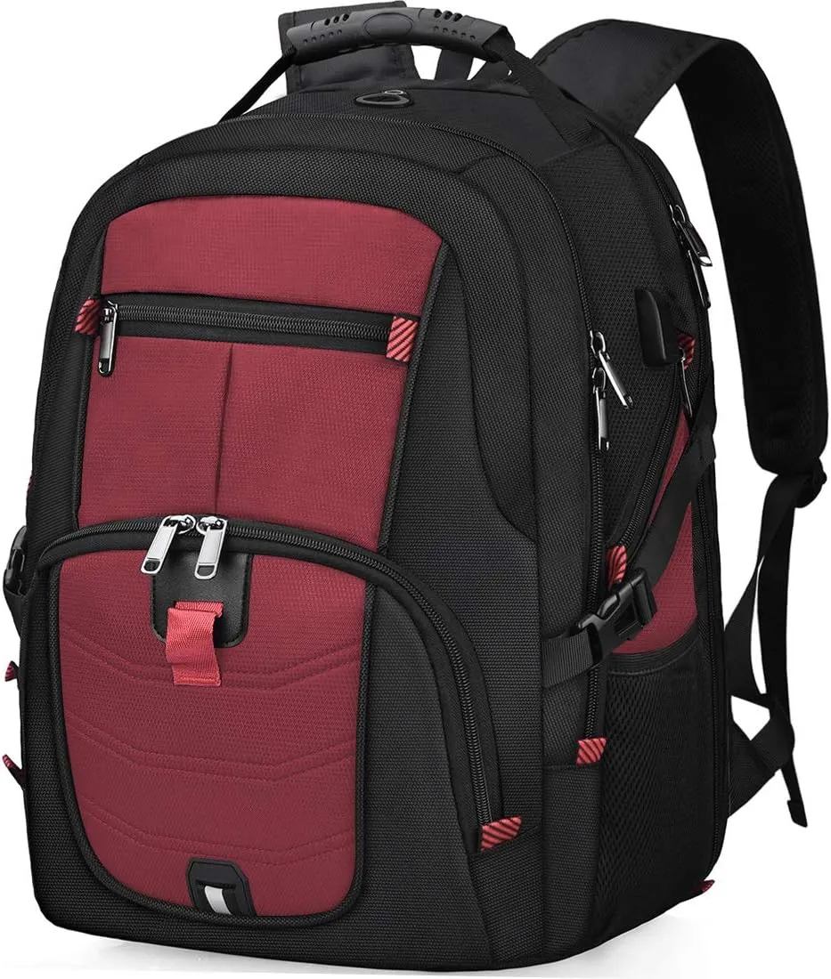 NUBILY Laptop Backpack 18.4 Inch Waterproof Extra Large TSA Travel Backpack Anti Theft College Business Mens Backpacks with USB Charging Port 17.3 Gaming Computer Backpack for Women Men Red