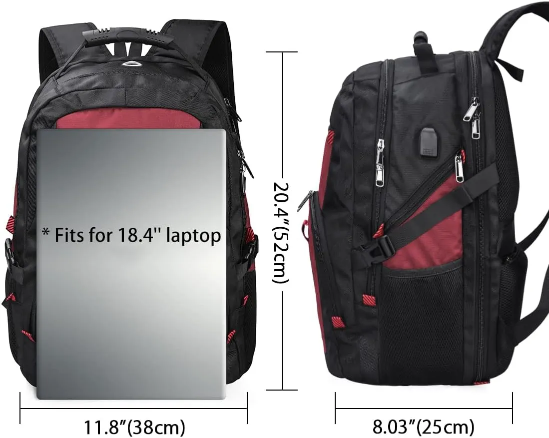 NUBILY Laptop Backpack 18.4 Inch Waterproof Extra Large TSA Travel Backpack Anti Theft College Business Mens Backpacks with USB Charging Port 17.3 Gaming Computer Backpack for Women Men Red