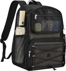 Paxiland Mesh Backpack Heavy Duty See Through Mesh Bookbag Large Backpack for School Travel Swimming Outdoor Sports Beach, Black