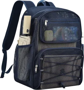 Paxiland Mesh Backpack Heavy Duty See Through Mesh Bookbag Large Backpack for School Travel Swimming Outdoor Sports Beach, Blue