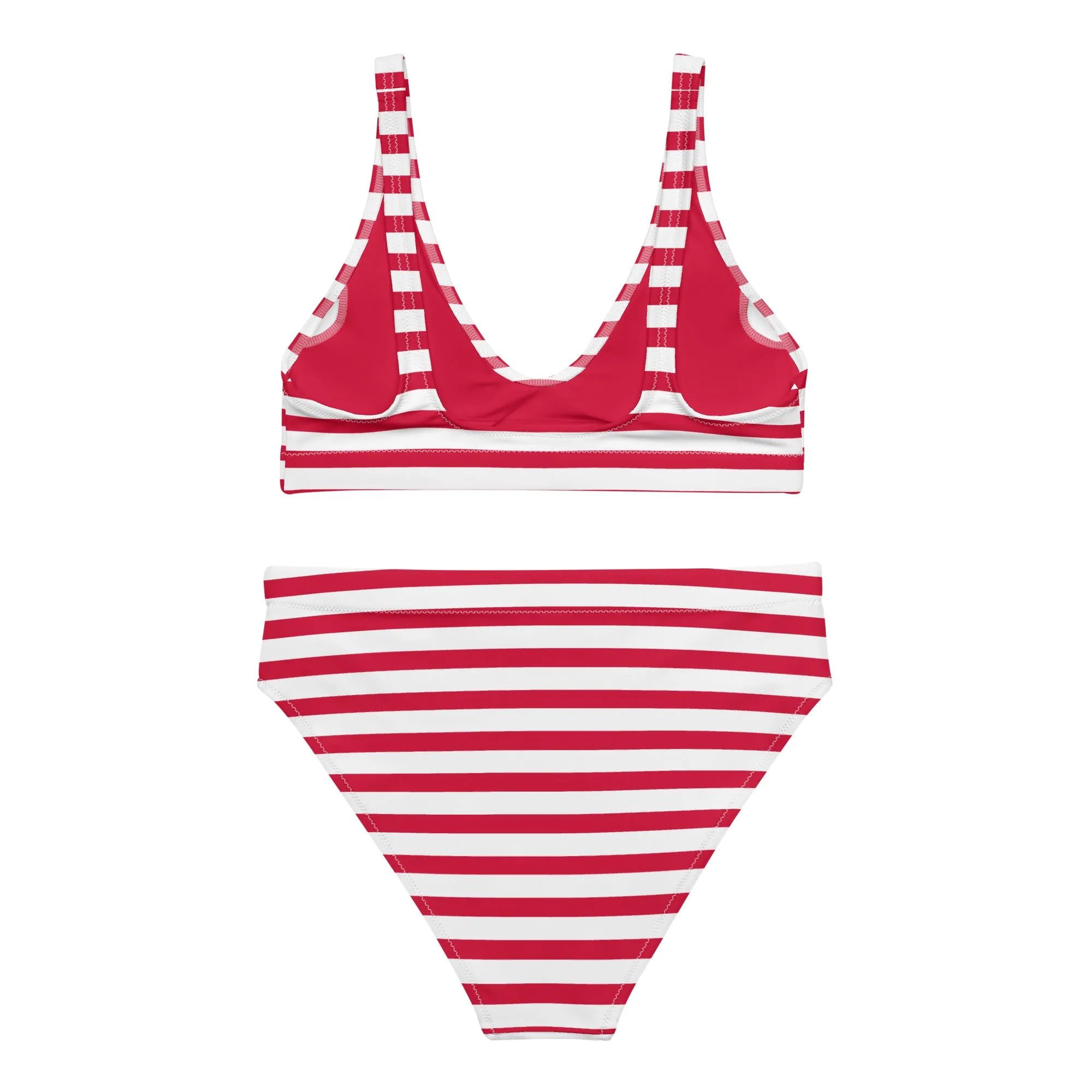 Red and White Beach Stripes High Waisted Bikini