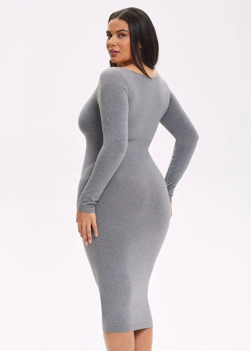 SnatchedKnit Square Neck Long Sleeve Midi Dress